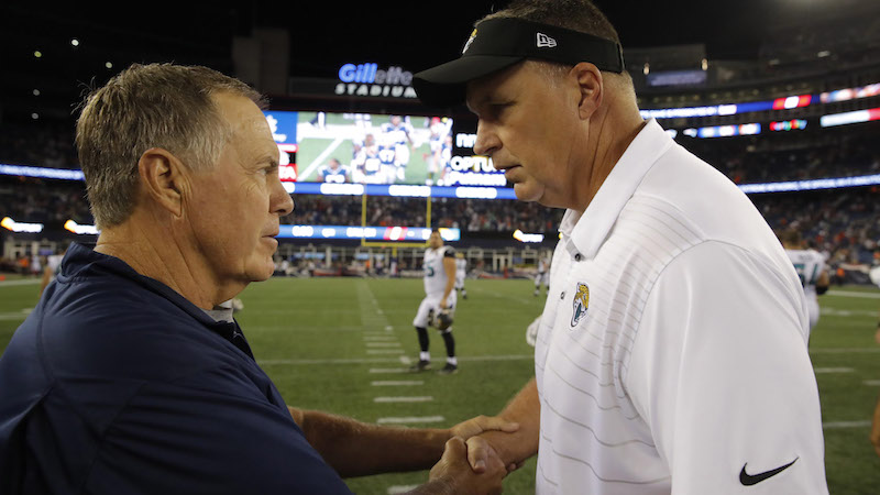 Patriots head coach Bill Belichick, Jaguars head coach Doug Marrone