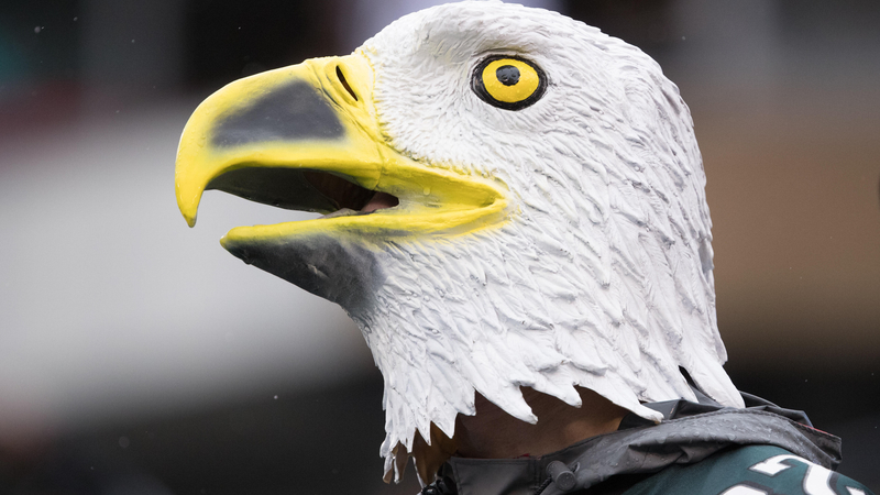 Eagles fan wears an Eagles head