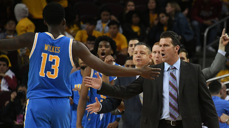 UCLA Bruins head coach Steve Alford and forward Kris Wilkes