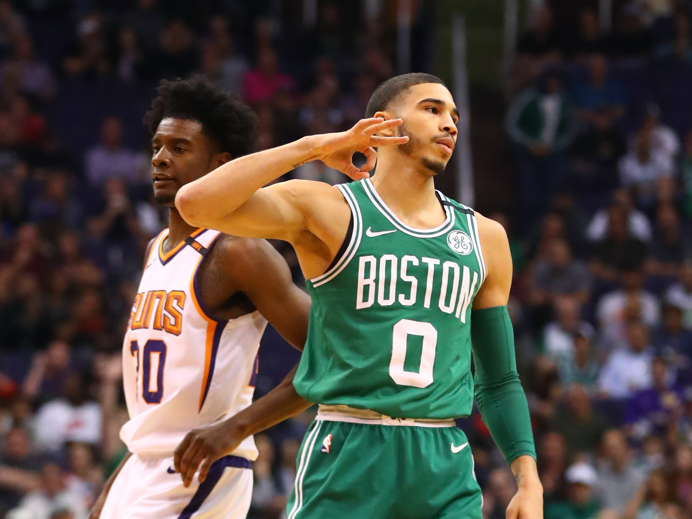 Boston Celtics forward Jayson Tatum and Phoenix Suns forward Josh Jackson
