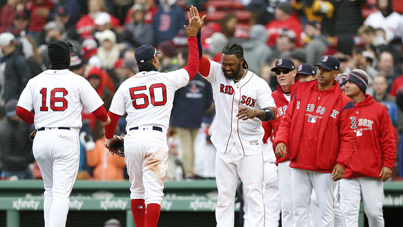 Boston Red Sox first baseman Hanley Ramirez and outfielder Andrew Benintendi