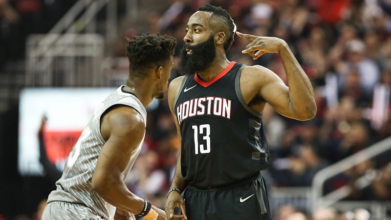 Minnesota Timberwolves forward Jimmy Butler and Houston Rockets guard James Harden