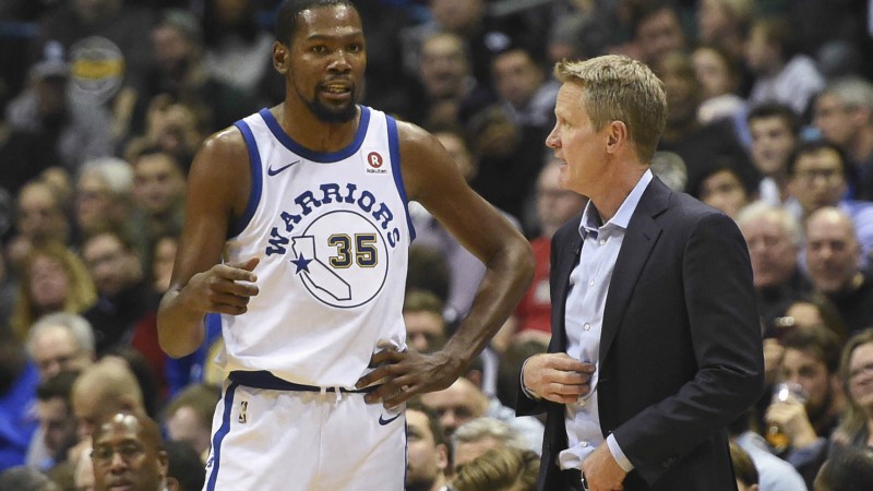 State Warriors head coach Steve Kerr and forward Kevin Durant