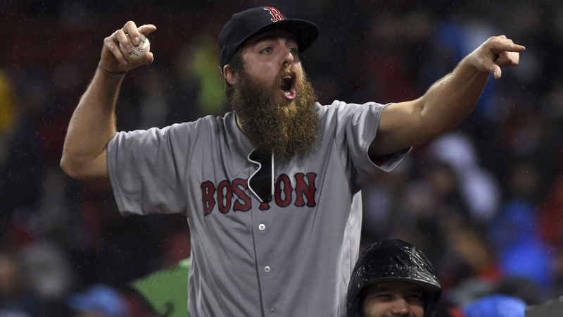 Red Sox fan reacts to getting a foul ball