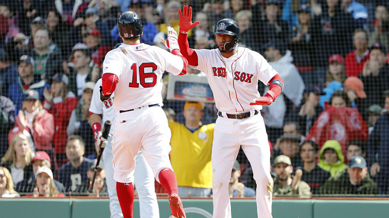 Boston Red Sox outfielder Andrew Benintendi and infielder Eduardo Nunez
