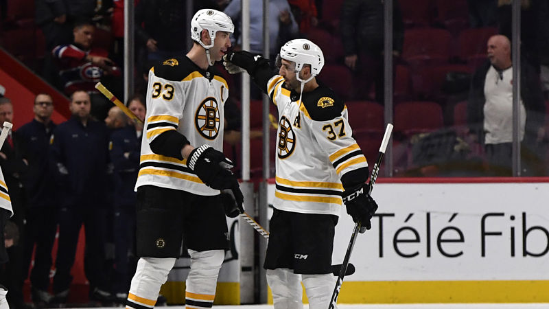 Boston Bruins defenseman Zdeno Chara and center Patrice Bergeron