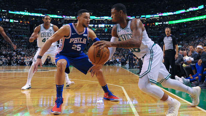 Philadelphia 76ers guard Ben Simmons and Boston Celtics guard Marcus Smart