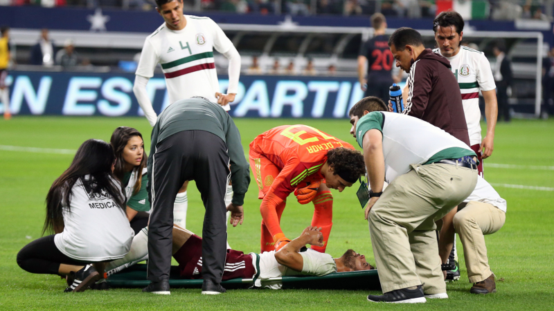 Mexico goalkeeper Guillermo Ochoa (13) and defender Nestor Araujo