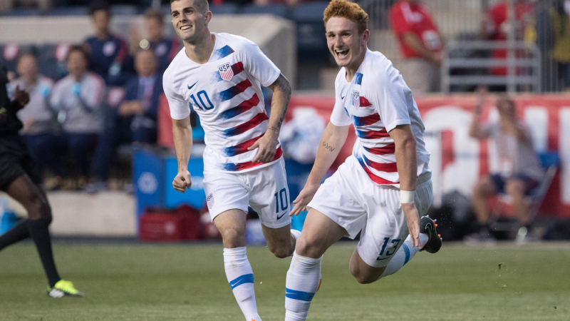 United States forward Josh Sargent (13) and midfielder Christian Pulisic (10)