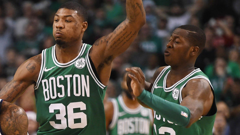 Boston Celtics guards Marcus Smart and Terry Rozier