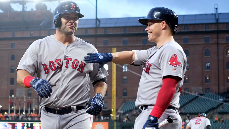 Boston Red Sox first baseman Mitch Moreland and infielder Brock Holt