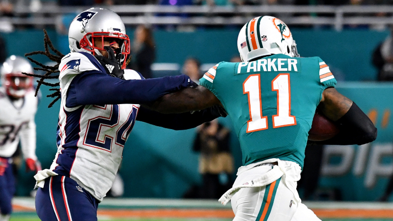 Miami Dolphins wide receiver DeVante Parker (11) and New England Patriots cornerback Stephon Gilmore