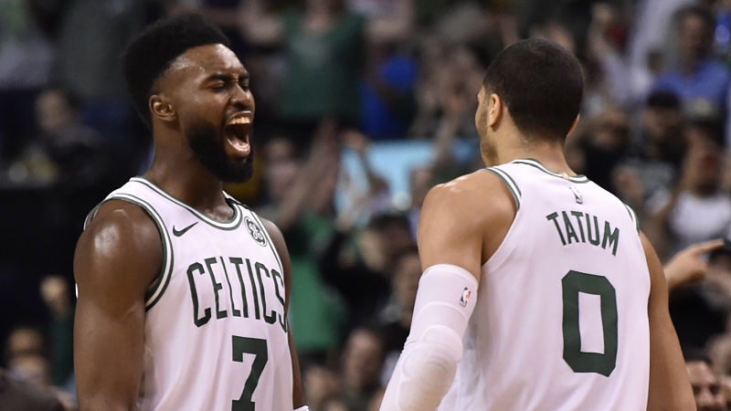Boston Celtics guard Jaylen Brown and forward Jayson Tatum