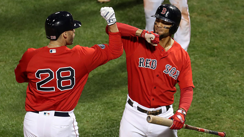 Boston Red Sox designated hitter J.D. Martinez and shortstop Xander Bogaerts