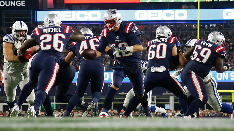 New England Patriots quarterback Tom Brady and running back Sony Michel