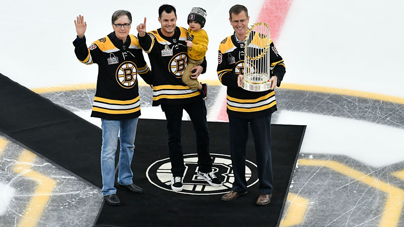 Boston Red Sox pitcher Joe Kelly, owner John Henry and president Sam Kennedy