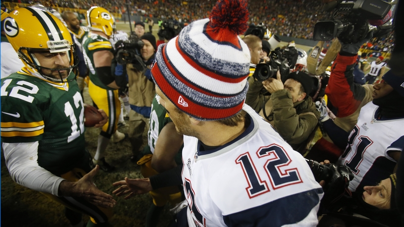New England Patriots Quarterback Tom Brady And Green Bay Packers Quarterback Aaron Rodgers