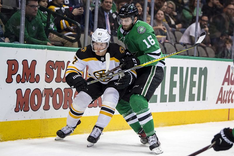 Boston Bruins defenseman Torey Krug and Dallas Stars forward Jason Dickinson