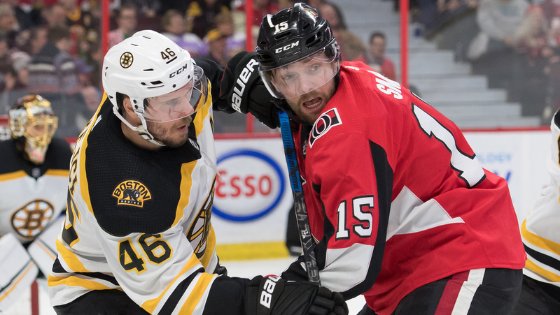 Boston Bruins Center David Krejci And Ottawa Senators Left Wing Zack Smith