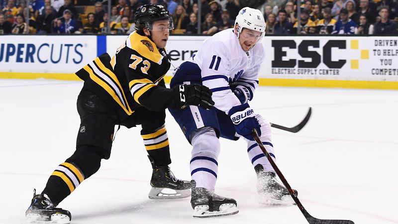 Boston Bruins defenseman Charlie McAvoy and Toronto Maple Leafs forward Zach Hyman
