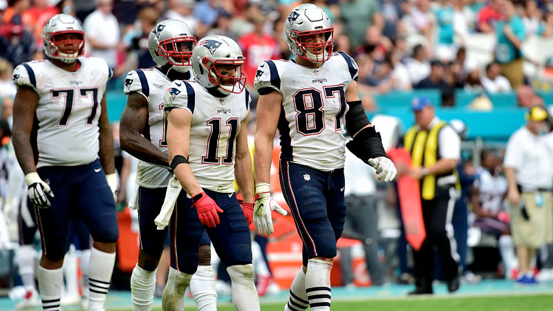 New England Patriots wide receiver Julian Edelman and tight end Rob Gronkowski