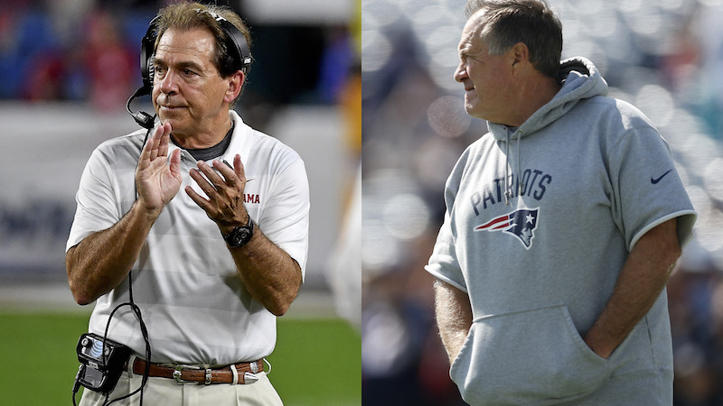 Alabama head coach Nick Saban, Patriots head coach Bill Belichick