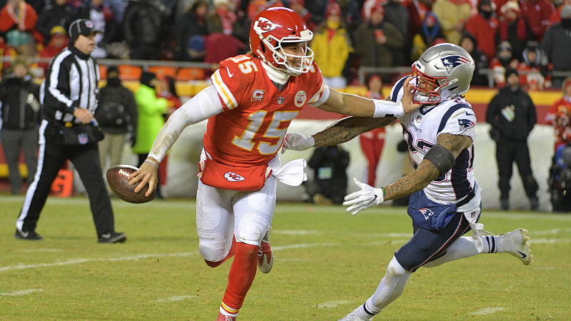 Kansas City Chiefs quarterback Patrick Mahomes and New England Patriots safety Patrick Chung