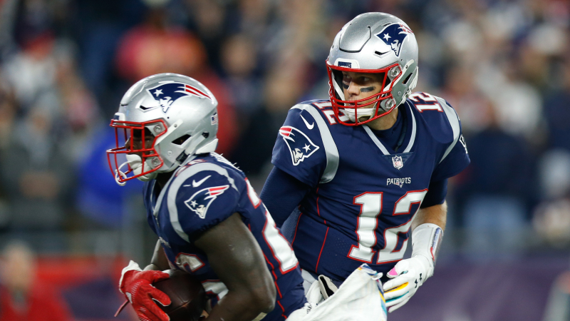 New England Patriots running back Sony Michel and quarterback Tom Brady