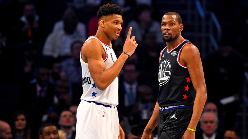 Milwaukee Bucks forward Giannis Antetokounmpo and Golden State Warriors forward Kevin Durant