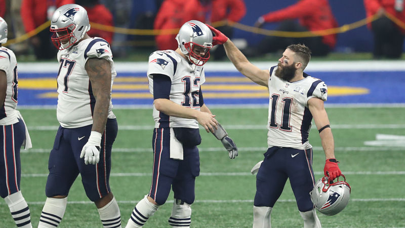New England Patriots quarterback Tom Brady and Julian Edelman