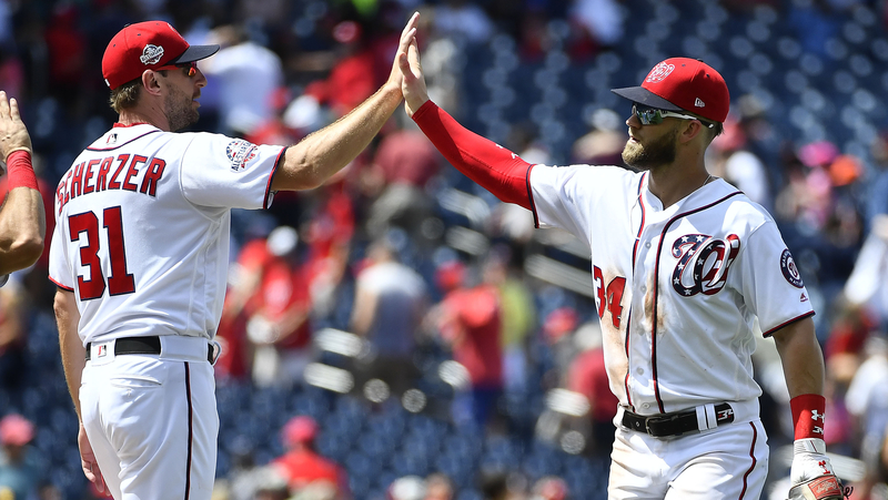 Washington Nationals Pitcher Max Scherzer And Philadelphia Phillies Outfielder Bryce Harper