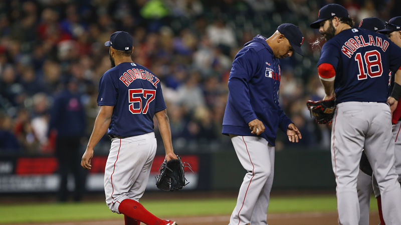 Red Sox pitcher Eduardo Rodriguez, manager Alex Cora