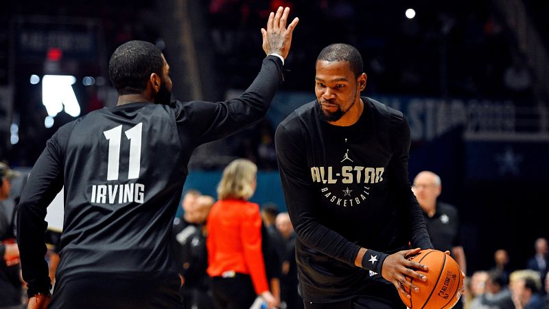 Boston Celtics guard Kyrie Irving and Golden State Warriors forward Kevin Durant