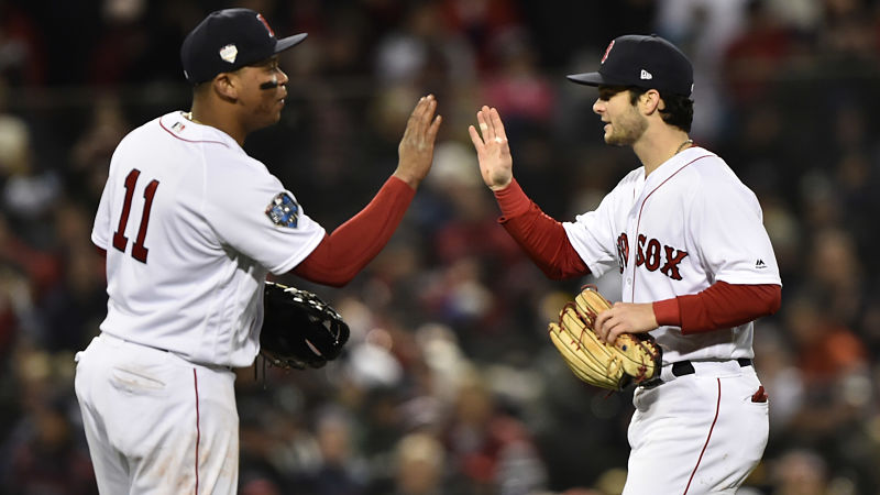 Boston Red Sox third baseman Rafael Devers and outfielder Andrew Benintendi