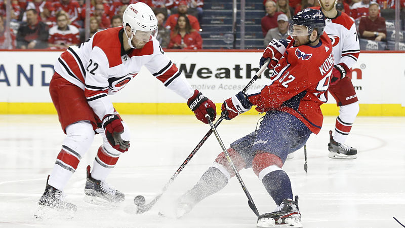 Washington Capitals center Evgeny Kuznetsov Carolina Hurricanes defenseman Brett Pesce