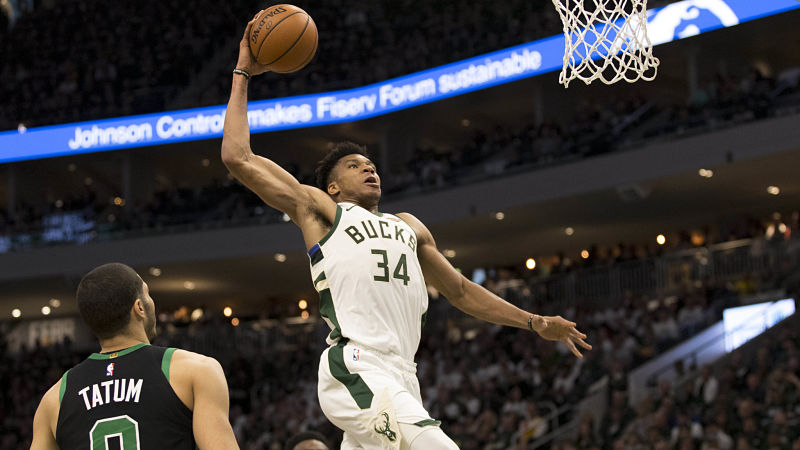 Boston Celtics forward Jayson Tatum and Milwaukee Bucks forward Giannis Antetokounmpo