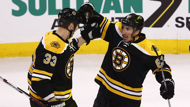 Boston Bruins defenseman Zdeno Chara and forward Brad Marchand