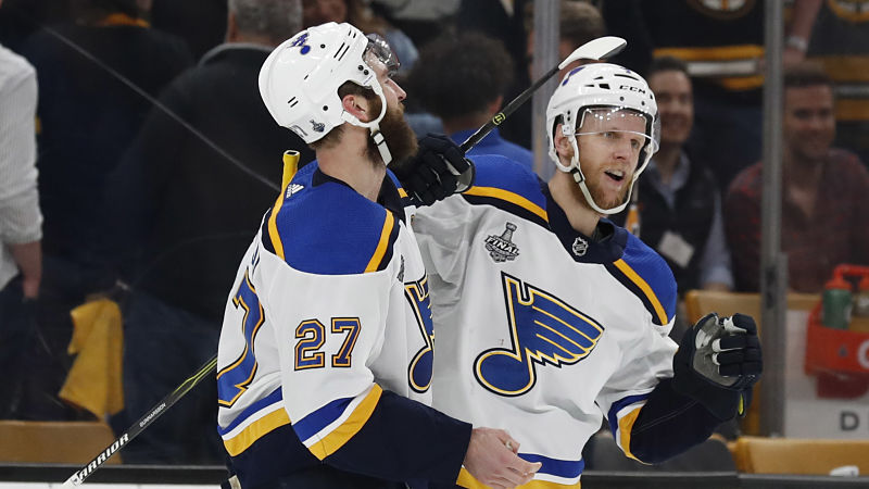 St. Louis Blues defensemen Alex Pietrangelo, Carl Gunnarsson