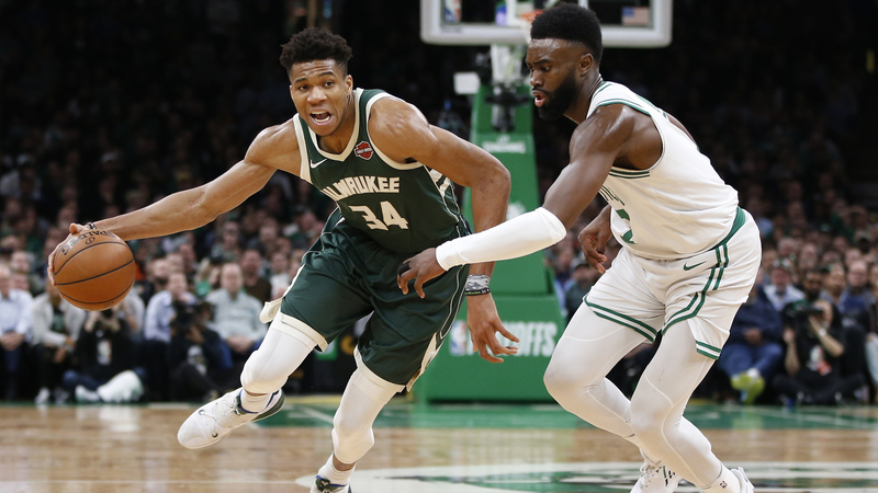 Milwaukee Bucks Forward Giannis Antetokounmpo And Boston Celtics Guard Jaylen Brown