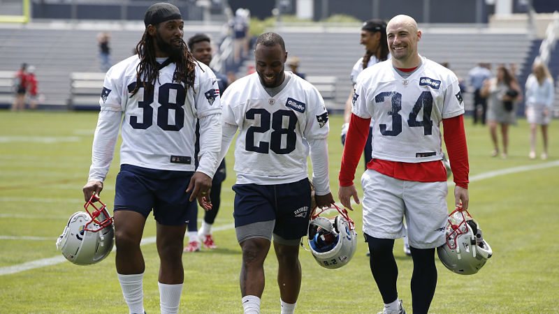 New England Patriots running backs Brandon Bolden, James White and Rex Burkhead