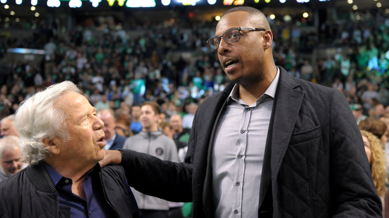 New England Patriots owner Robert Kraft and former Boston Celtics forward Paul Pierce