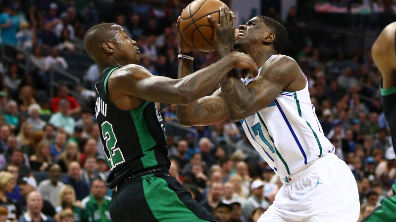 NBA guards Terry Rozier (left) and Dwayne Bacon