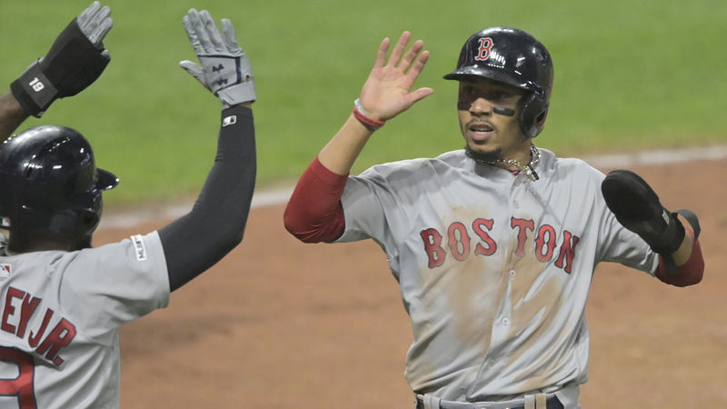 Boston Red Sox right fielder Mookie Betts and center fielder Jackie Bradley Jr.