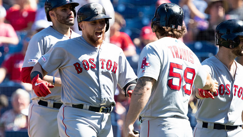 Boston Red Sox catcher Christian Vazquez and first baseman Sam Travis