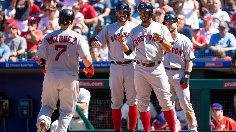 Boston Red Sox catcher Christian Vazquez and shortstop Xander Bogaerts