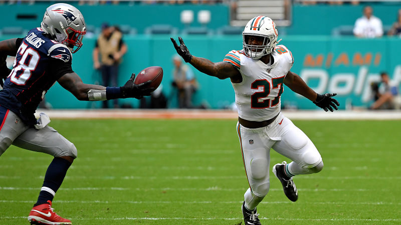 New England Patriots linebacker Jamie Collins and Miami Dolphins running back Kalen Ballage