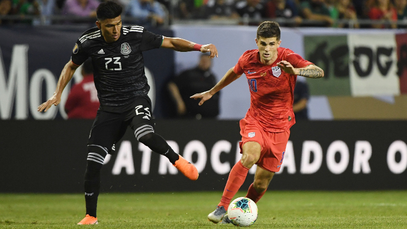Mexico defender Jesus Gallardo (left) and United States forward Christian Pulisic