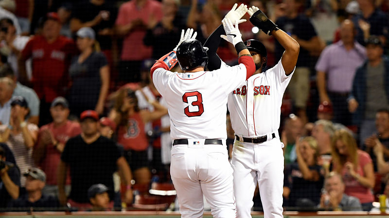 Boston Red Sox catcher Sandy Leon and center fielder Jackie Bradley Jr.