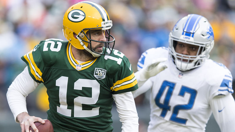 Green Bay Packers quarterback Aaron Rodgers and Detroit Lions linebacker Devon Kennard