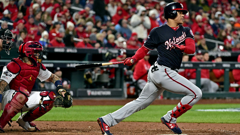 St. Louis Cardinals catcher Yadier Molina and Washington Nationals outfielder Juan Soto